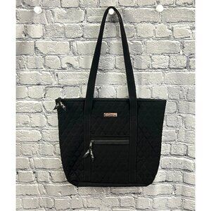 Vera Bradley Quilted Shoulder Tote Bag  Black With Zipper Closure & Front Pocket